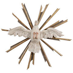 19th Century Holy Spirit, Wood Carved Dove Burst