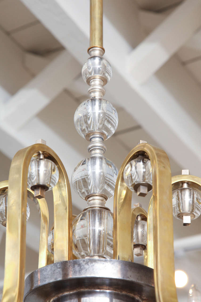 Brass, Polished Steel and Glass Chandelier 1