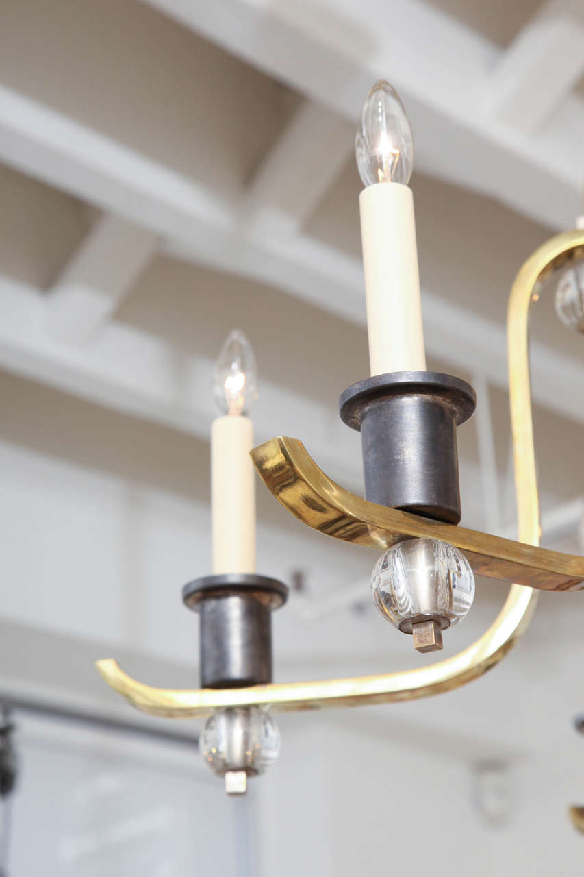 Brass, Polished Steel and Glass Chandelier 3