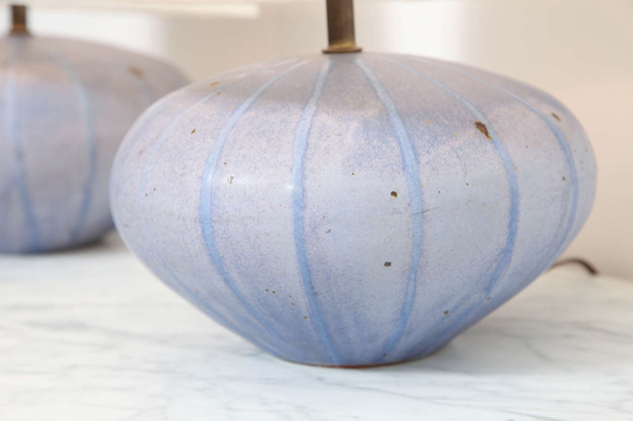 Late 20th Century Unique Pair of Periwinkle Calabaza Form Table Lamps
