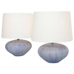Unique Pair of Periwinkle Calabaza Form Table Lamps