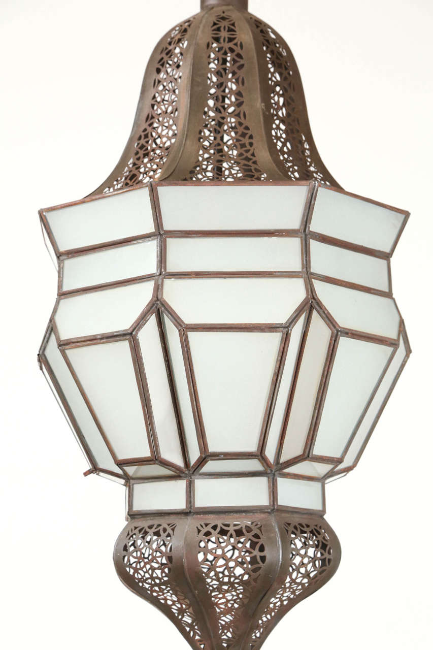 Moroccan Hanging Pendant With Milky Frosted Glass At 1stdibs Moorish Moroccan Hanging Pendant With Milky Frosted Glass For