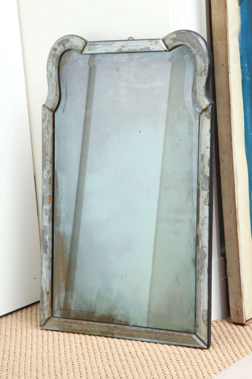 French A Queen Anne Style Antiqued Beveled Glass Mirror, France c. 1930 For Sale