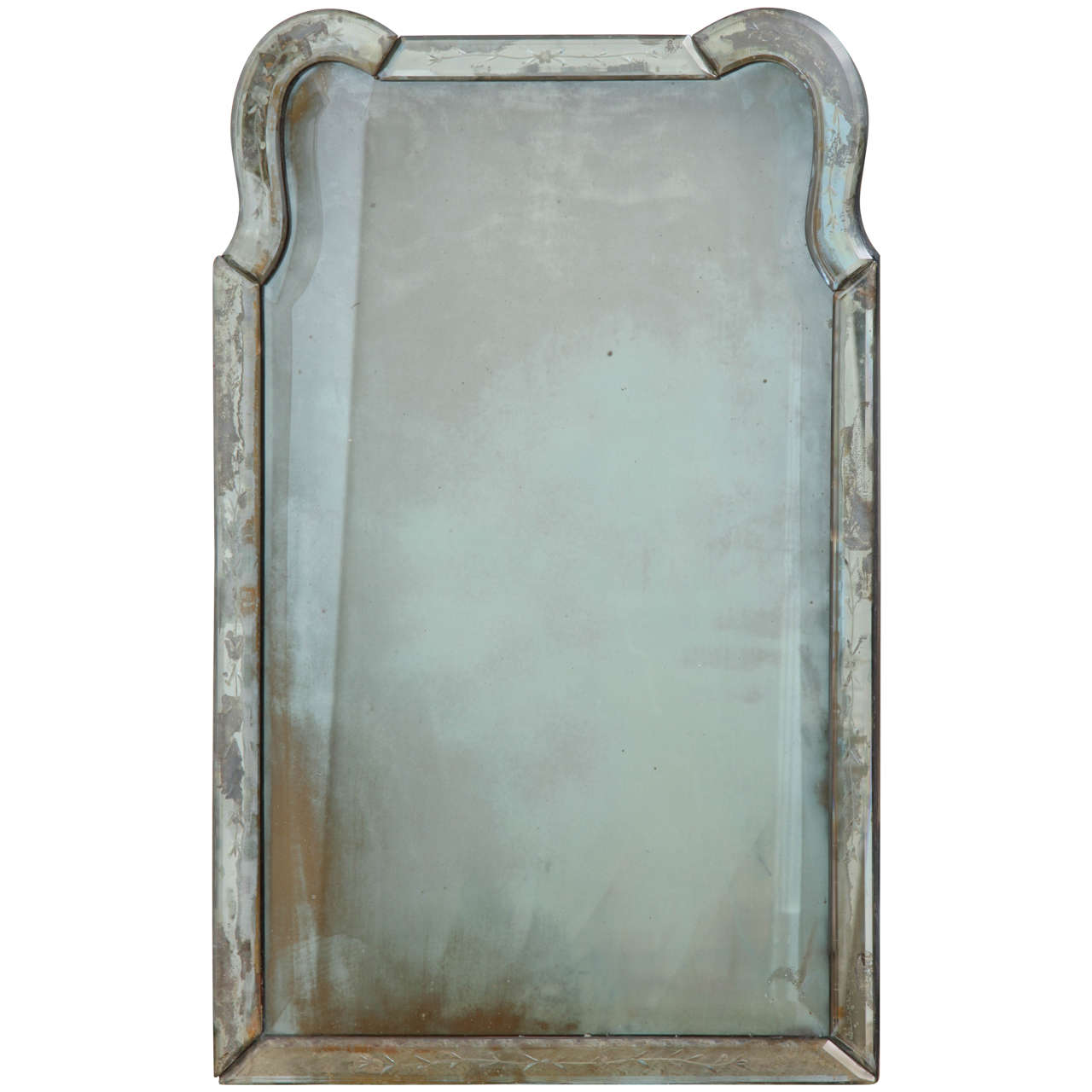 A Queen Anne Style Antiqued Beveled Glass Mirror, France c. 1930 For Sale