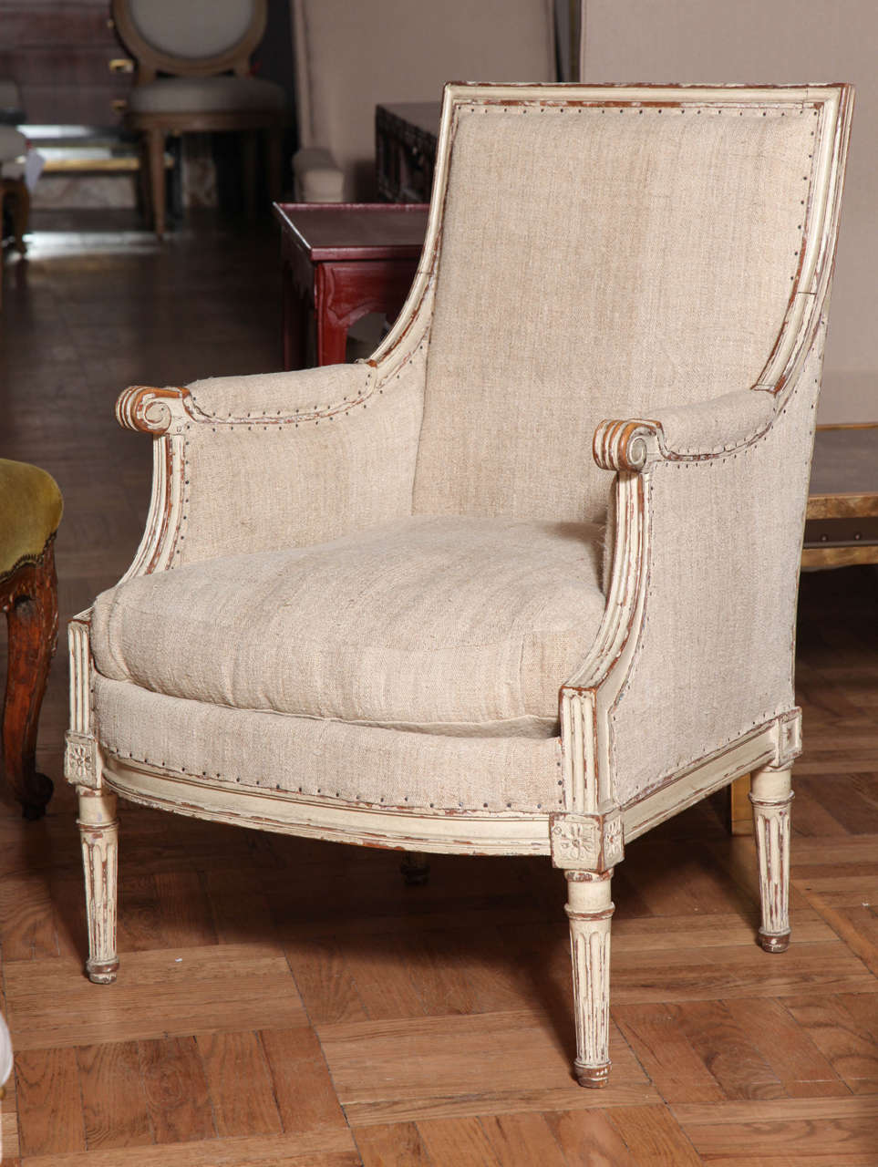 French A Pair of Louis XVI Style Bergere Chairs, France 19th Century