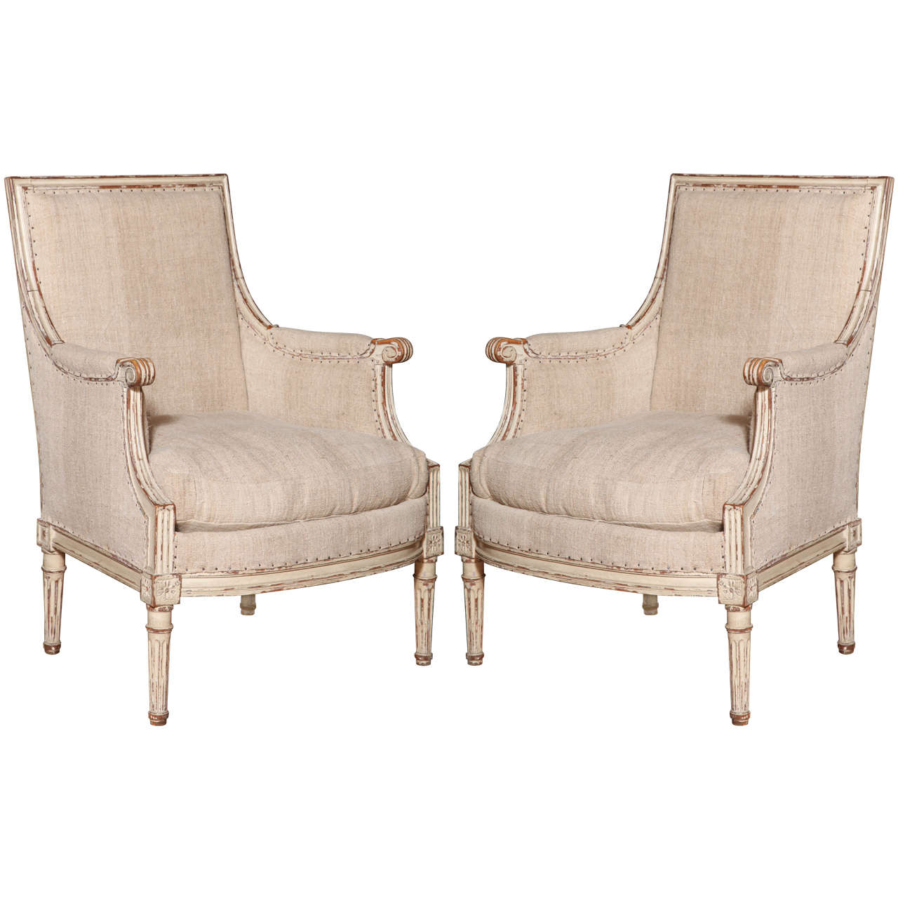 A Pair of Louis XVI Style Bergere Chairs, France 19th Century