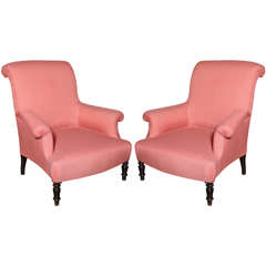 A Pair of Napoleon III Upholstered Club Chairs, France 19th Century