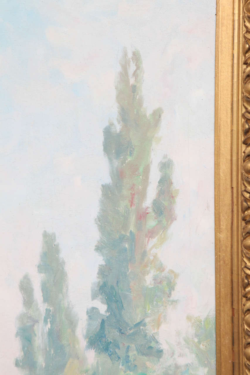 Legno dorato Pittura a olio di Oswald Poreau, 1926 in vendita