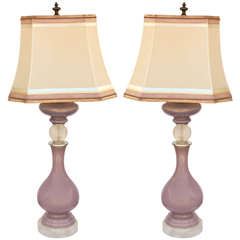 Pair of Vintage Italian Murano Lilac Lamps