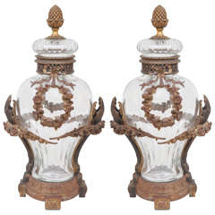 Pair of 19th Century Dore Bronze Mounted Baccarat Covered Crystal Vases