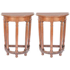 Antique Pair of 19th Century French Demilune Console Tables