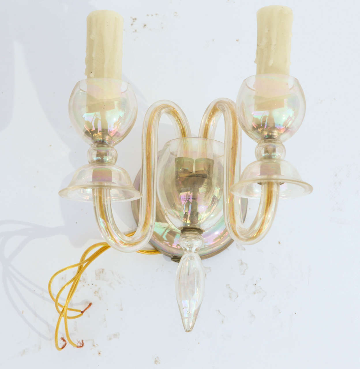 Pair of Vintage Italian Murano Iridescent Sconces.  These Sconces have been newly wired.