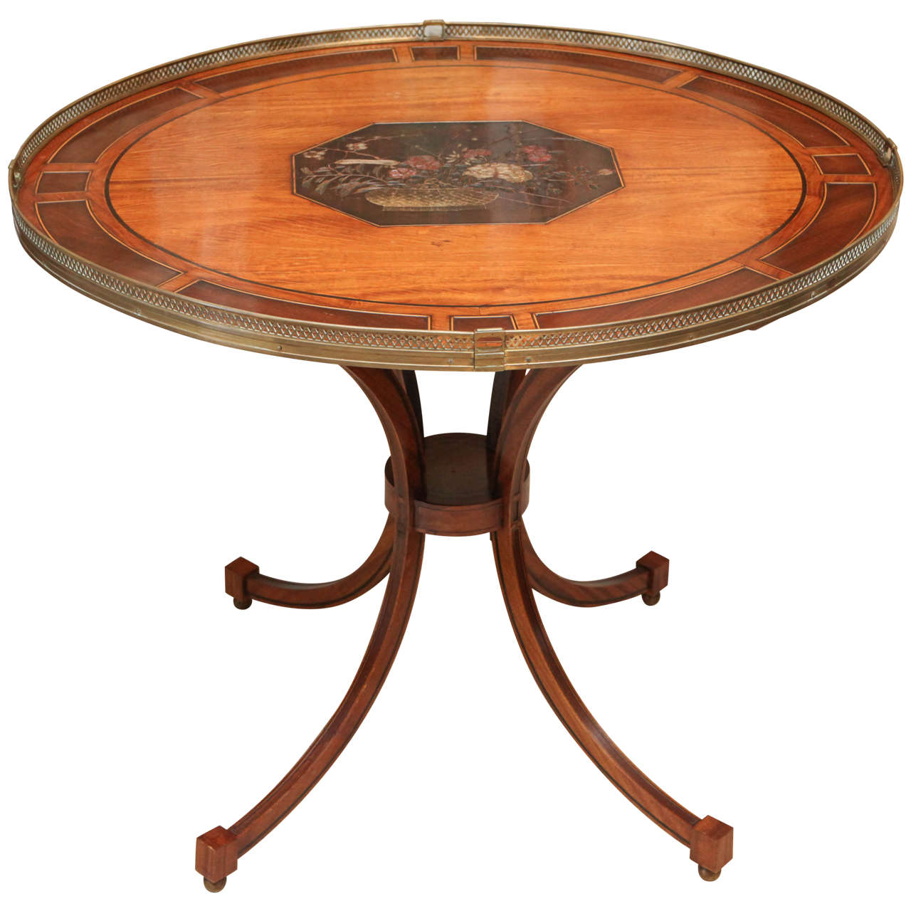 1820 English Mahogany Tea Table with Coramandel Plaque Insert For Sale