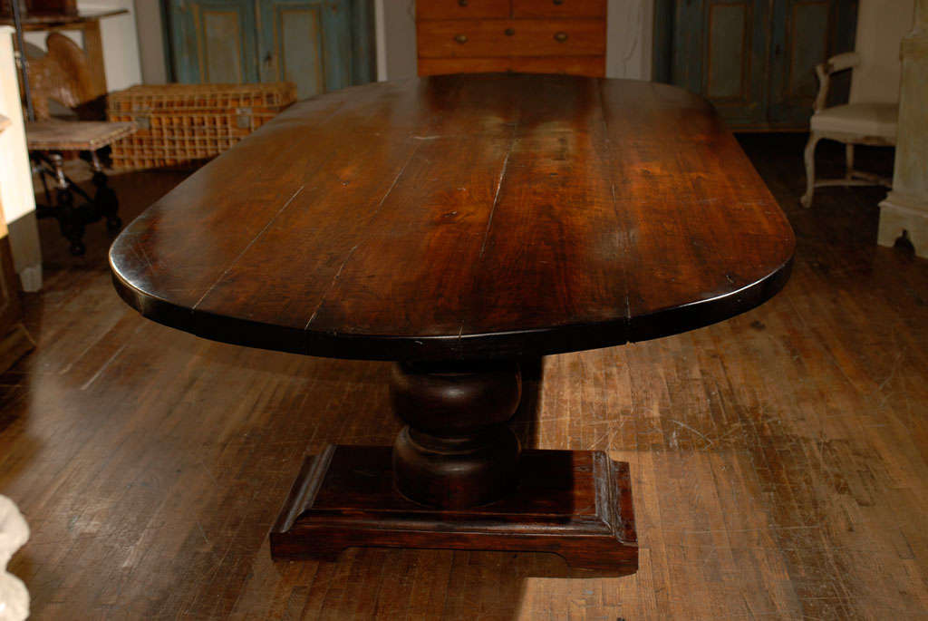 Oval Dining Room Trestle Table with Hand-Carved Base For Sale 2