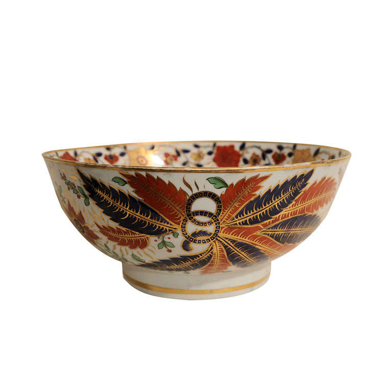 A Large New Hall Tobacco Leaf  Punch Bowl