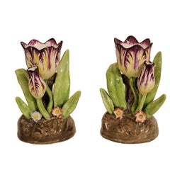 A Pair of Purple and Yellow  Staffordshire Tulips