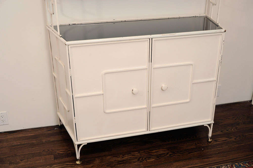 Painted Metal Display/Bar Cabinet with Onyx Glass Shelves