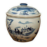 Vintage A Blue & White Chinese Export Covered  Jar