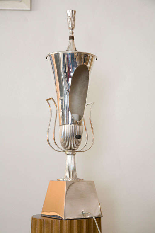 Mid-20th Century Silver Plated Urn Lamps by Tommi Parzinger on Custom Columns