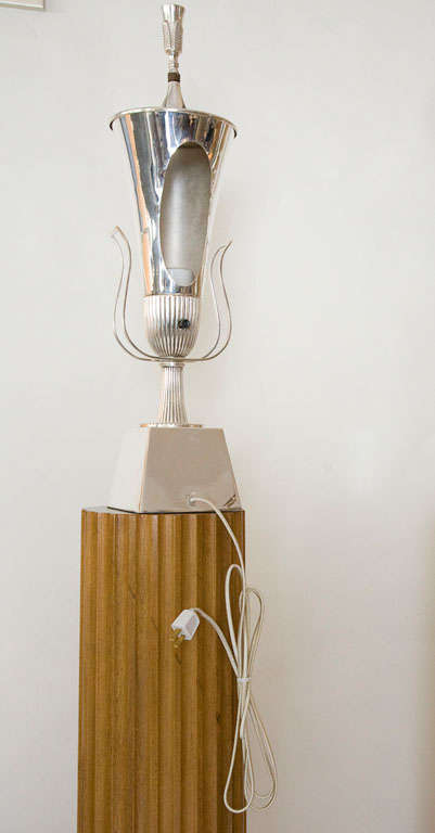 Silver Plated Urn Lamps by Tommi Parzinger on Custom Columns 1