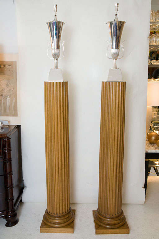 Silver Plated Urn Lamps by Tommi Parzinger on Custom Columns 5