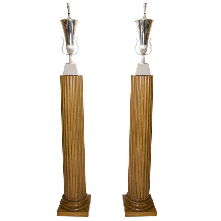 Silver Plated Urn Lamps by Tommi Parzinger on Custom Columns