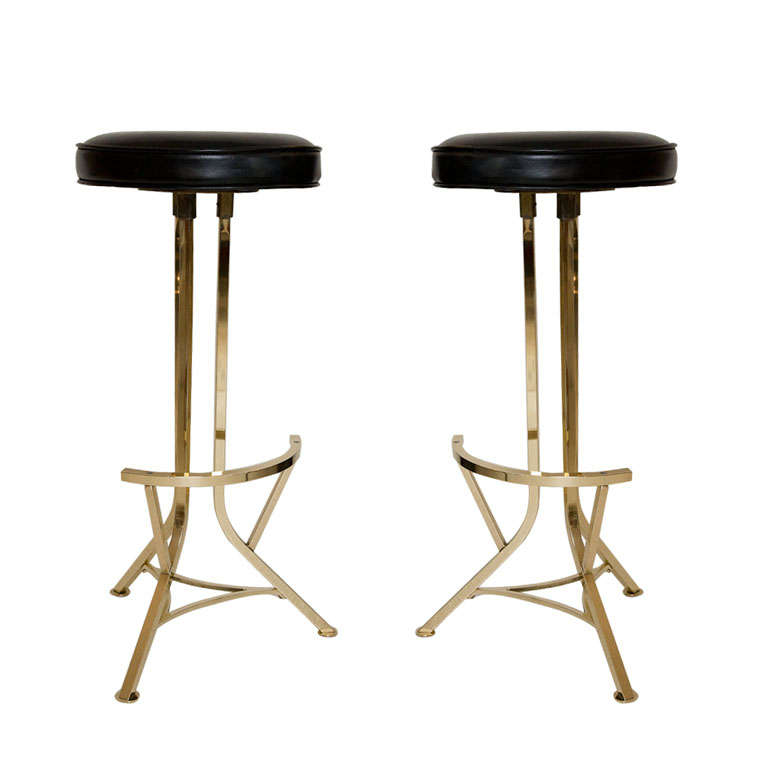 Pair of Vintage Modernist Brass Bar Stools by Seng Chicago