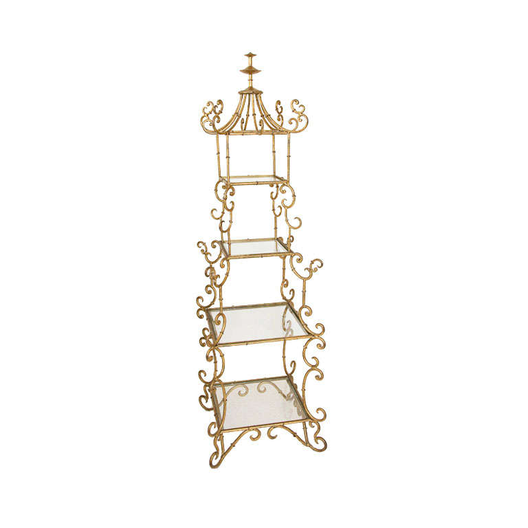 A Beautiful Italian Gold Leafed Wrought Iron Etagere