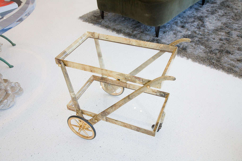 An Italian Brass and Parchment Drinks Trolley by Aldo Tura