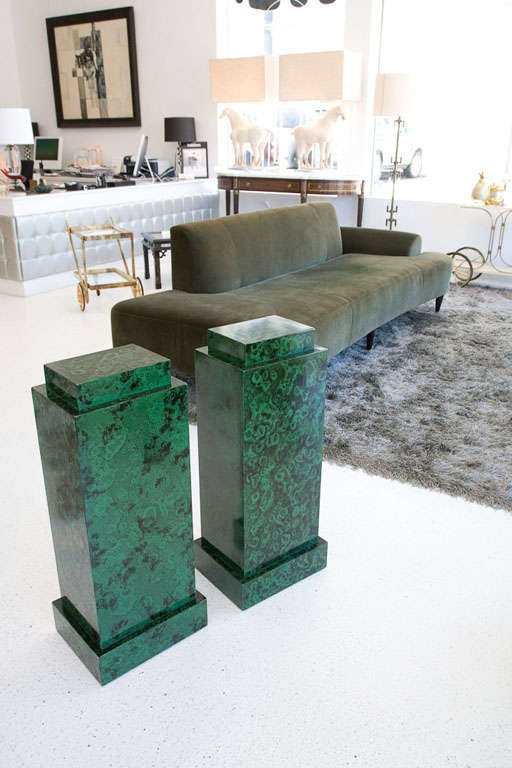 Pair of Custom Made Faux Malachite Pedestals.