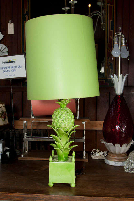 Green ceramic pineapple lamp with a beautiful matching shade.