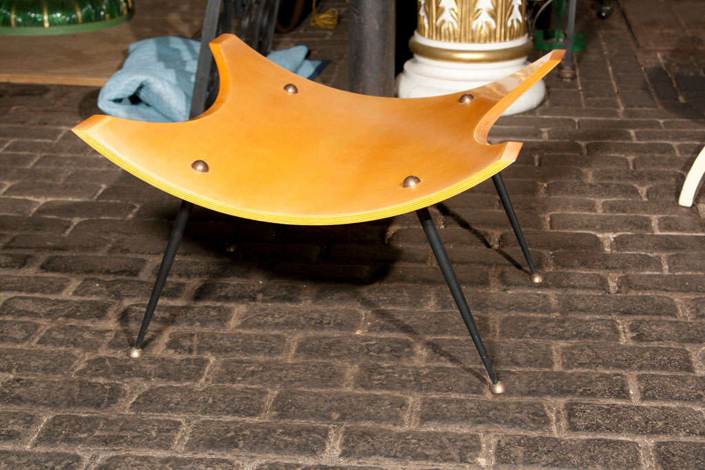 Stylish light wood table base or bench with tapered metal legs. Add a glass top for a good looking table.