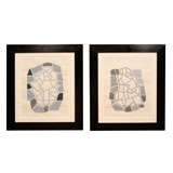 Pair of Framed  Malcolm Hill Gouache and Ink Paintings
