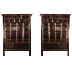 Pair of Large Chinese Black Lacquered Elm Wood Cabinets