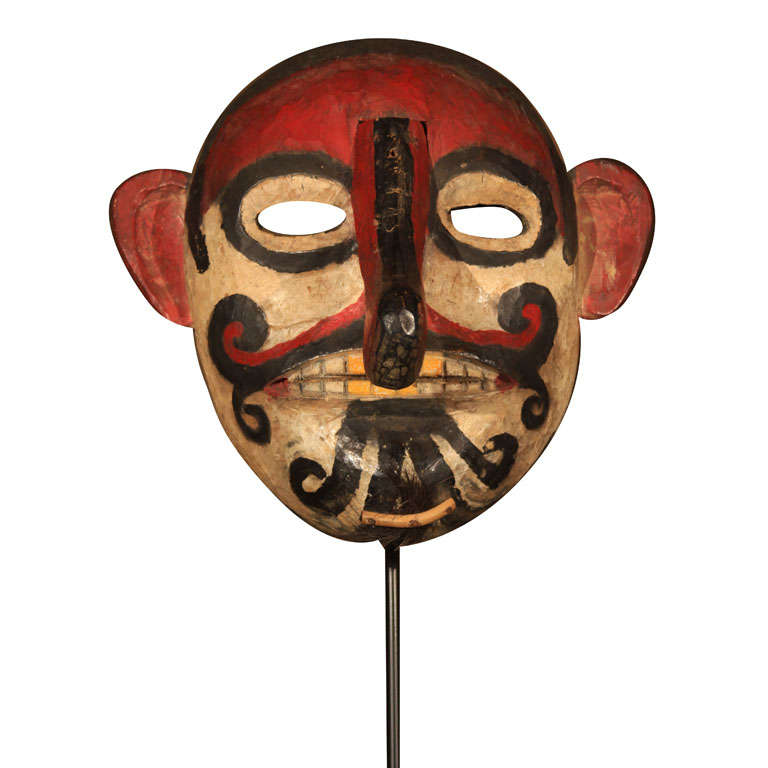 Dayak Carved & Painted Wood Mask from Borneo For Sale