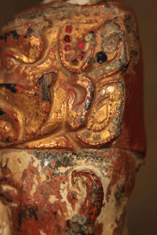 Burmese Carved Wood Nat Head with Antlers 4