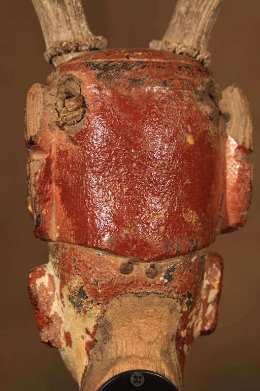 Burmese Carved Wood Nat Head with Antlers 5
