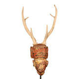 Burmese Carved Wood Nat Head with Antlers