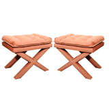 Pair of Upholstered X- Base Stools
