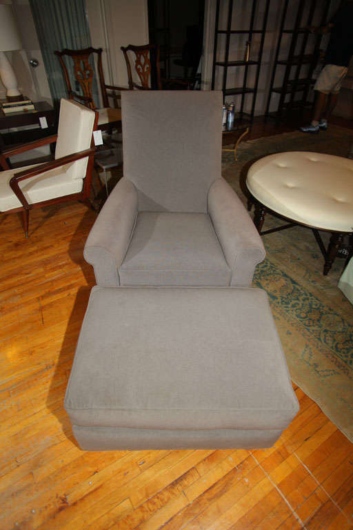 American Pale Grey Upholstered Chair & Ottoman