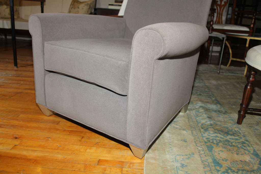 20th Century Pale Grey Upholstered Chair & Ottoman