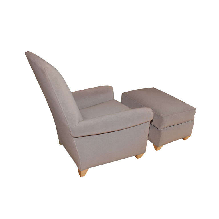 Pale Grey Upholstered Chair & Ottoman