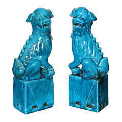 Pair of Turquoise Glazed Ceramic Foo Dogs