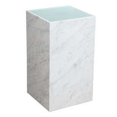 White Marble and Etched Glass Light-Up Pedestal
