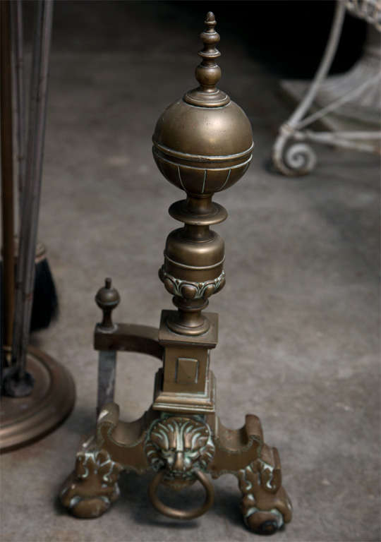 Victorian Heavy 19th Century English Brass and Nickel Fireplace Set For Sale