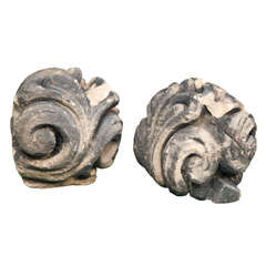Antique Pair of Early Carved Stone Balls