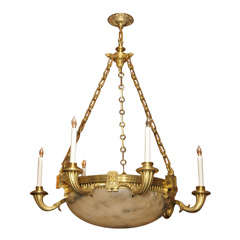 Antique French Gold Bronze Alabaster Neo-Classic Chandelier