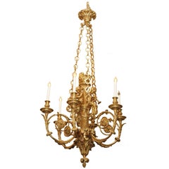 Magnifique lustre ancien en bronze doré « Marie-Antoinette »