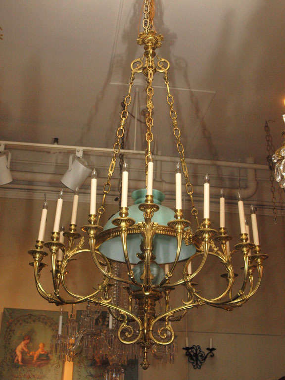 Antique Exceptional Whale Oil "Suspension" Light, All Original