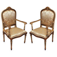 EXCEPTIONAL ITALIAN LOUIS XVI PARCEL GILT ARMCHAIRS